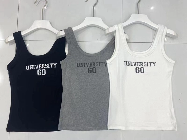 韩系夏季高弹细螺纹薄料短款背心字母印图修身显瘦百搭背心