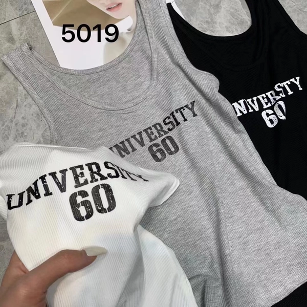 韩系夏季高弹细螺纹薄料短款背心字母印图修身显瘦百搭背心