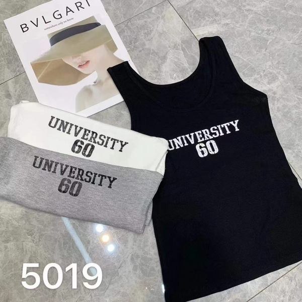 韩系夏季高弹细螺纹薄料短款背心字母印图修身显瘦百搭背心