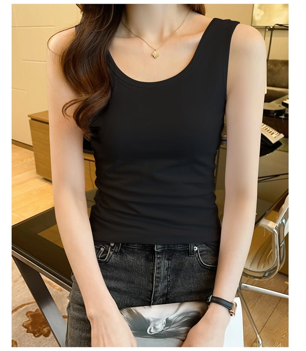 韩版修身显瘦背心内搭外穿细螺纹弹力百搭无袖打底上衣