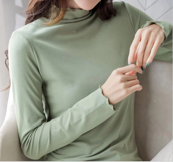直播爆款纯棉打底衫保暖秋冬修身木耳边百搭纯色打底衫