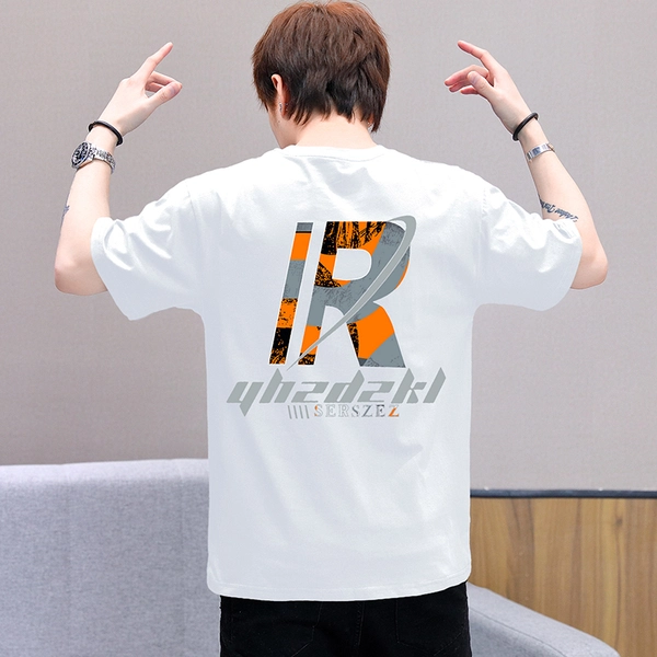 男士t恤 夏季新款时尚前后印花纯棉短袖男装