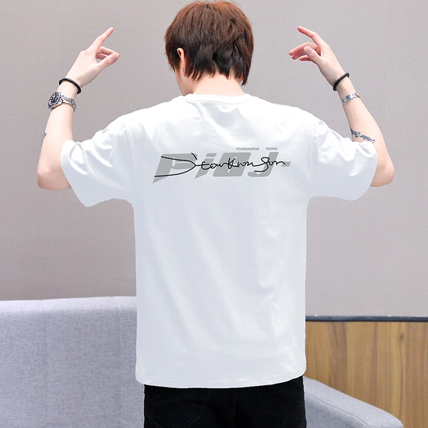 夏季短袖T恤韩版潮流前后印花宽松男装纯棉圆领体恤
