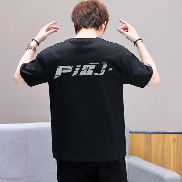 夏季短袖T恤韩版潮流前后印花宽松男装纯棉圆领体恤