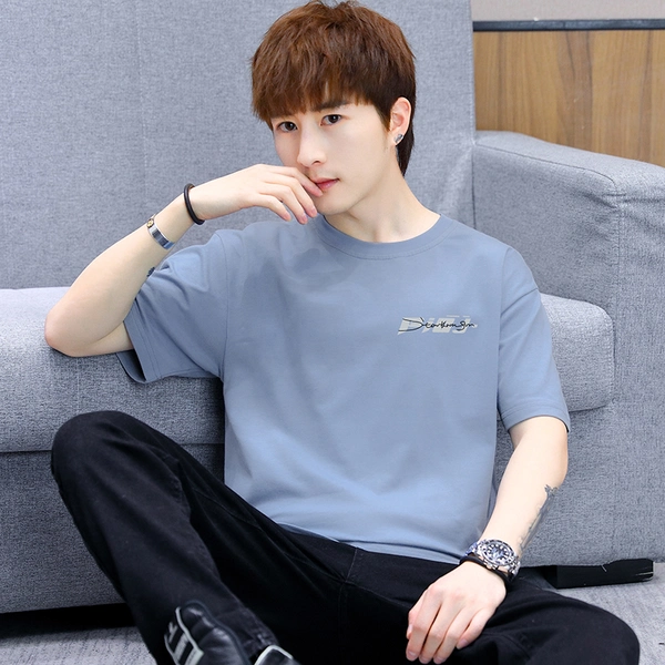 夏季短袖T恤韩版潮流前后印花宽松男装纯棉圆领体恤