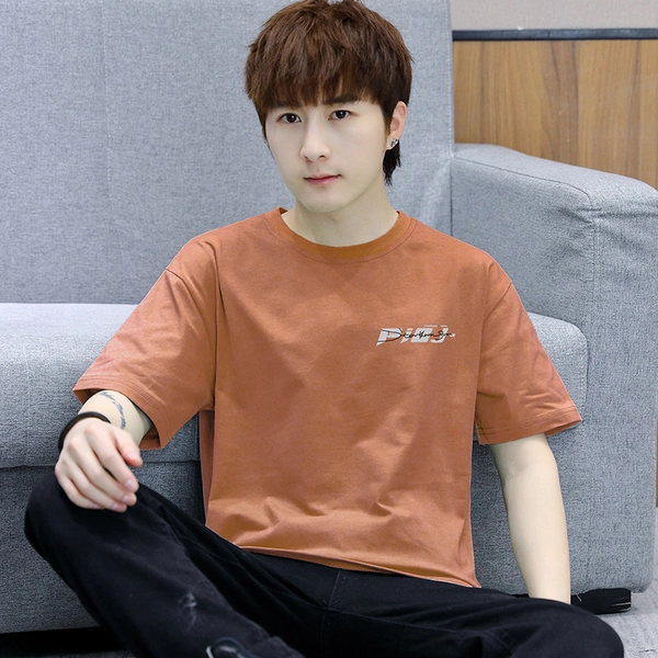 夏季短袖T恤韩版潮流前后印花宽松男装纯棉圆领体恤