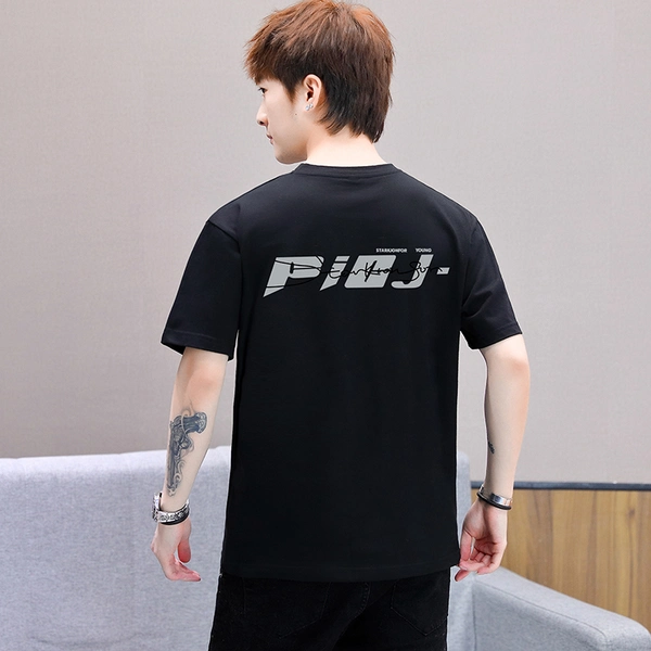 夏季短袖T恤韩版潮流前后印花宽松男装纯棉圆领体恤
