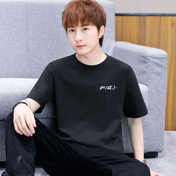 夏季短袖T恤韩版潮流前后印花宽松男装纯棉圆领体恤