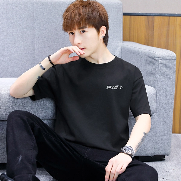 夏季短袖T恤韩版潮流前后印花宽松男装纯棉圆领体恤