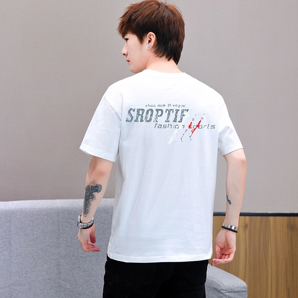 男士韩版夏季100%纯棉上衣服潮流夏天修身半袖