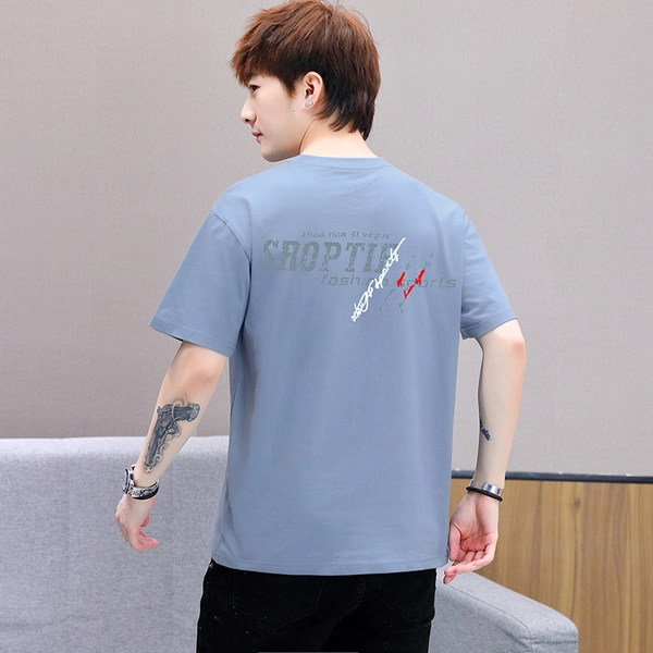 男士韩版夏季100%纯棉上衣服潮流夏天修身半袖