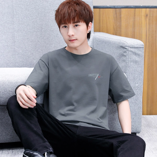 男士韩版夏季100%纯棉上衣服潮流夏天修身半袖