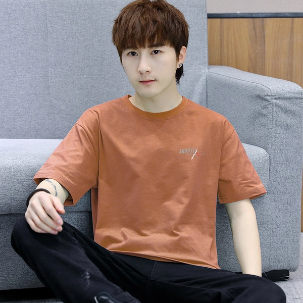 男士韩版夏季100%纯棉上衣服潮流夏天修身半袖