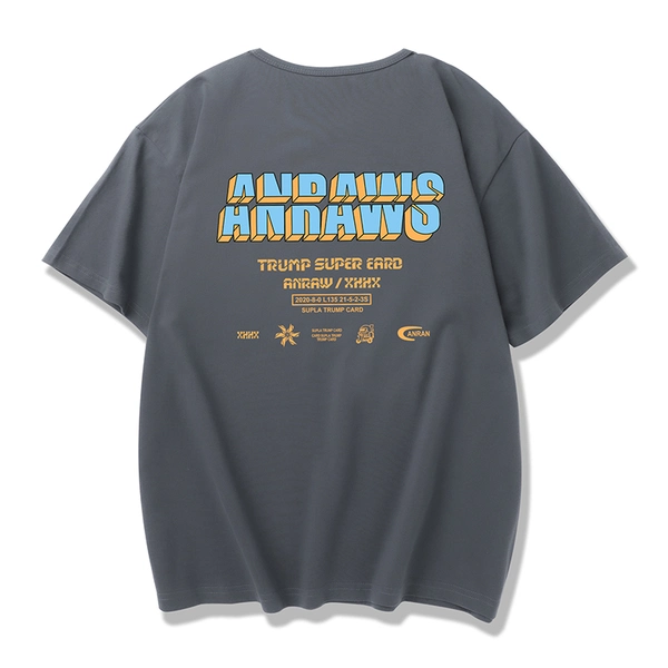 纯棉男士短袖t恤韩版男装圆领前后印花半袖