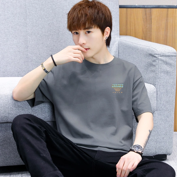 纯棉男士短袖t恤韩版男装圆领前后印花半袖