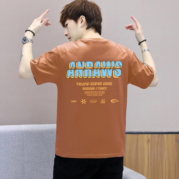 纯棉男士短袖t恤韩版男装圆领前后印花半袖