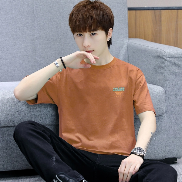 纯棉男士短袖t恤韩版男装圆领前后印花半袖