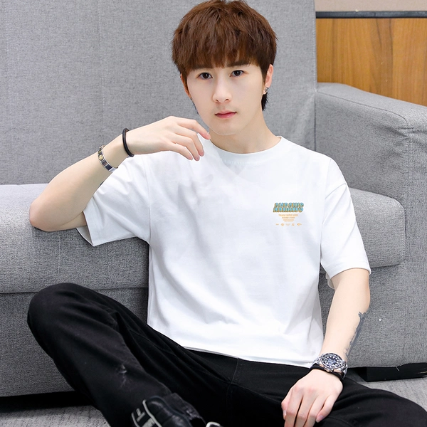 纯棉男士短袖t恤韩版男装圆领前后印花半袖