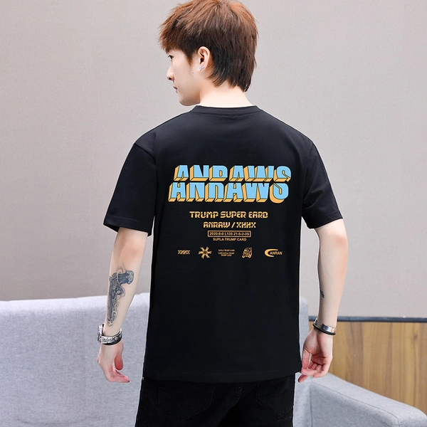 纯棉男士短袖t恤韩版男装圆领前后印花半袖