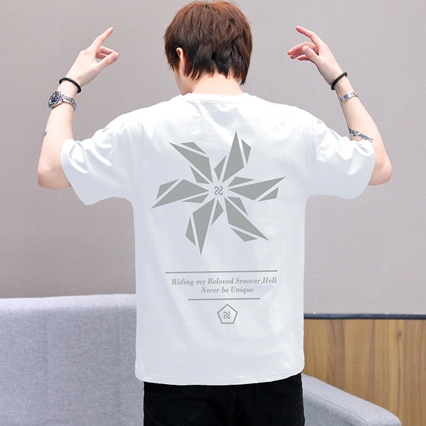 短袖t恤男夏季大码宽松圆领纯棉前后印花体恤