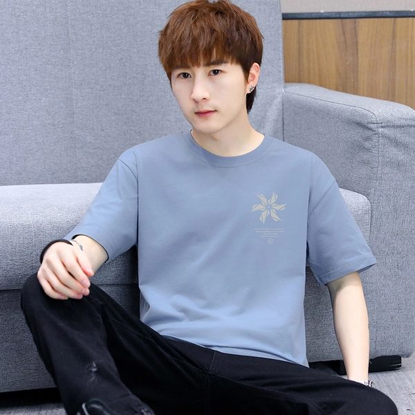 短袖t恤男夏季大码宽松圆领纯棉前后印花体恤