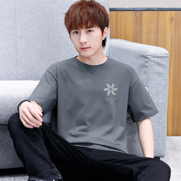 短袖t恤男夏季大码宽松圆领纯棉前后印花体恤