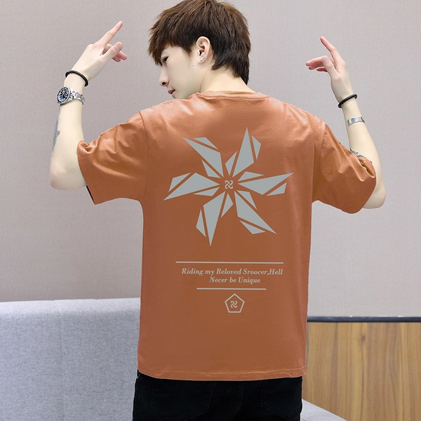 短袖t恤男夏季大码宽松圆领纯棉前后印花体恤