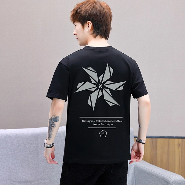 短袖t恤男夏季大码宽松圆领纯棉前后印花体恤