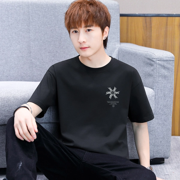 短袖t恤男夏季大码宽松圆领纯棉前后印花体恤