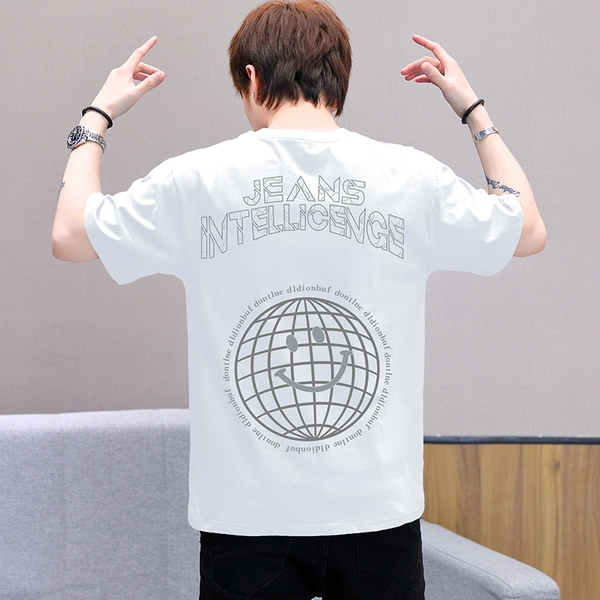 夏季前后花短袖t恤圆领宽松舒适纯棉半袖男上衣