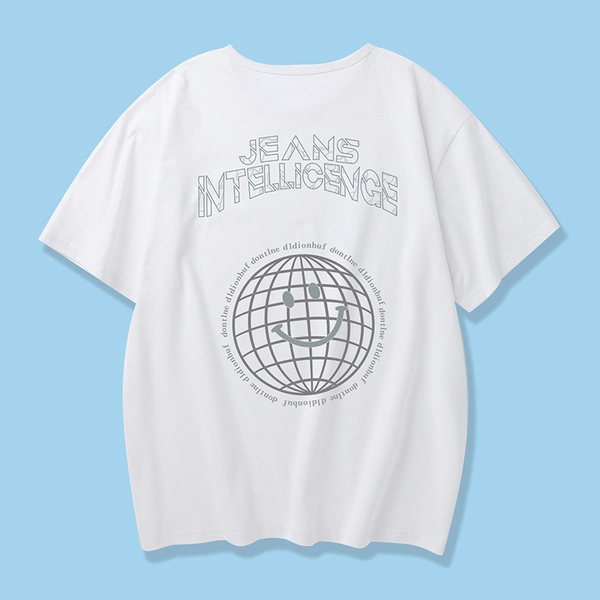 夏季前后花短袖t恤圆领宽松舒适纯棉半袖男上衣