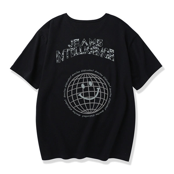 夏季前后花短袖t恤圆领宽松舒适纯棉半袖男上衣