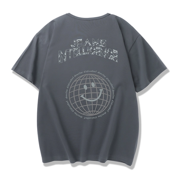 夏季前后花短袖t恤圆领宽松舒适纯棉半袖男上衣