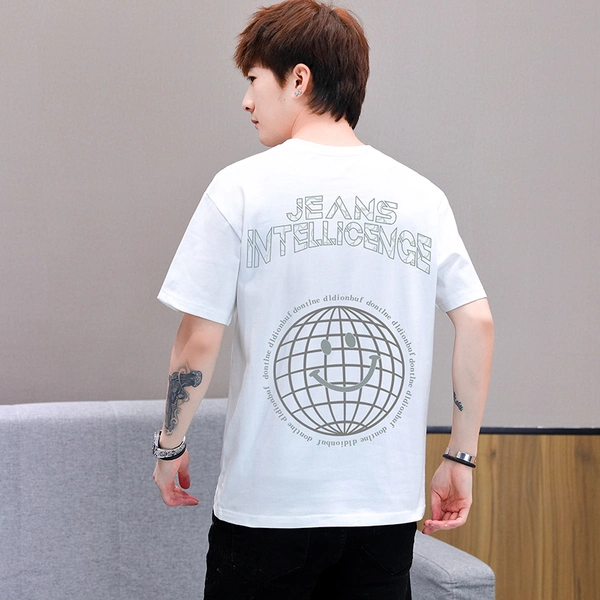 夏季前后花短袖t恤圆领宽松舒适纯棉半袖男上衣