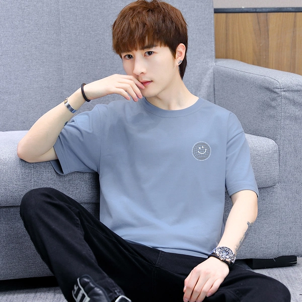 夏季前后花短袖t恤圆领宽松舒适纯棉半袖男上衣