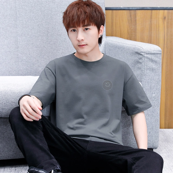 夏季前后花短袖t恤圆领宽松舒适纯棉半袖男上衣