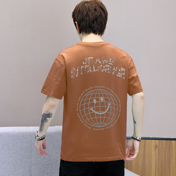 夏季前后花短袖t恤圆领宽松舒适纯棉半袖男上衣