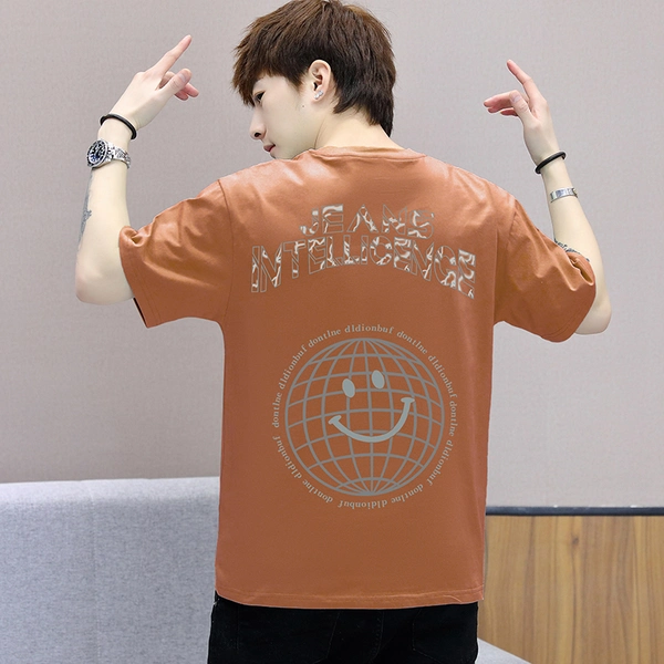 夏季前后花短袖t恤圆领宽松舒适纯棉半袖男上衣