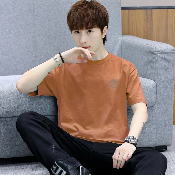 夏季前后花短袖t恤圆领宽松舒适纯棉半袖男上衣