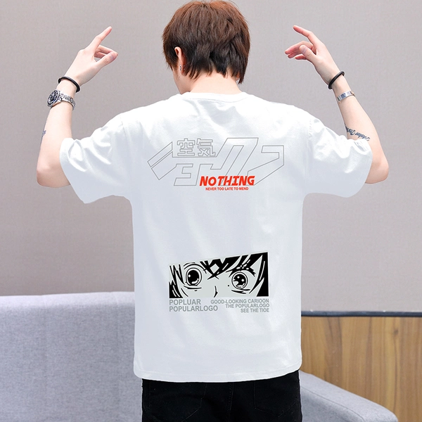 夏新款纯棉潮流宽松短袖t恤前后幅大印花半袖上衣