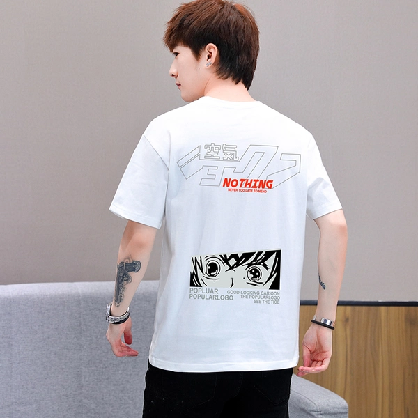 夏新款纯棉潮流宽松短袖t恤前后幅大印花半袖上衣