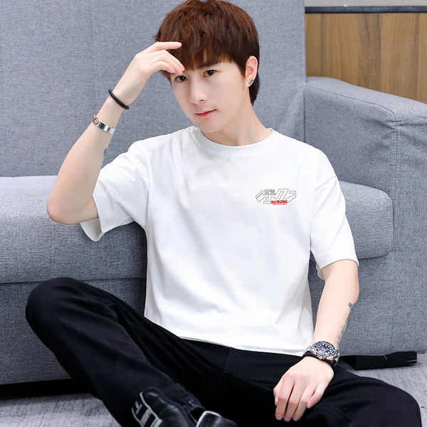 夏新款纯棉潮流宽松短袖t恤前后幅大印花半袖上衣