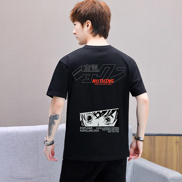 夏新款纯棉潮流宽松短袖t恤前后幅大印花半袖上衣