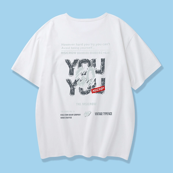 男士青年纯棉休闲运动体恤宽松前后印花T恤衫