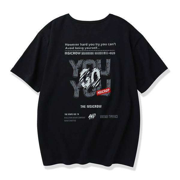 男士青年纯棉休闲运动体恤宽松前后印花T恤衫