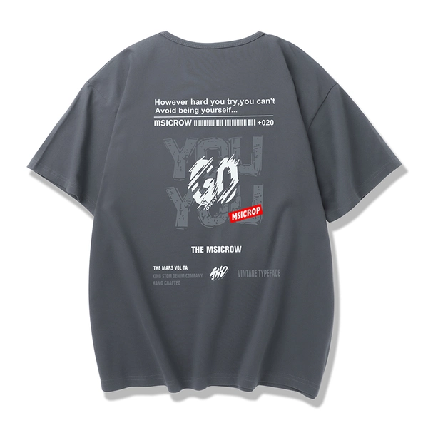 男士青年纯棉休闲运动体恤宽松前后印花T恤衫