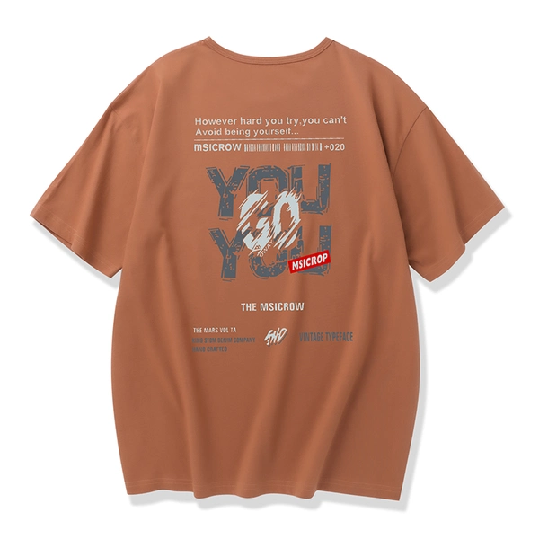 男士青年纯棉休闲运动体恤宽松前后印花T恤衫