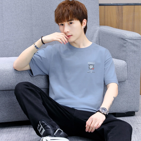 男士青年纯棉休闲运动体恤宽松前后印花T恤衫