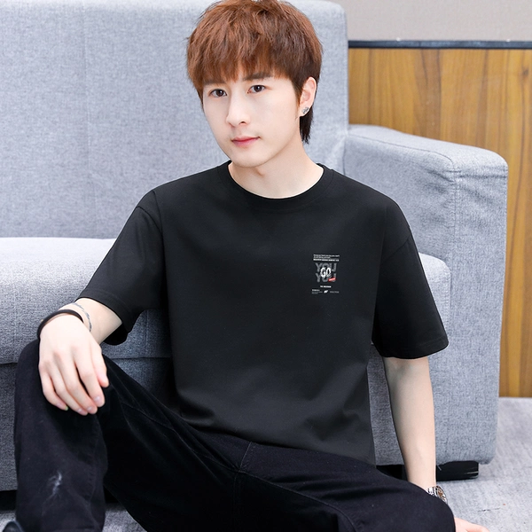 男士青年纯棉休闲运动体恤宽松前后印花T恤衫