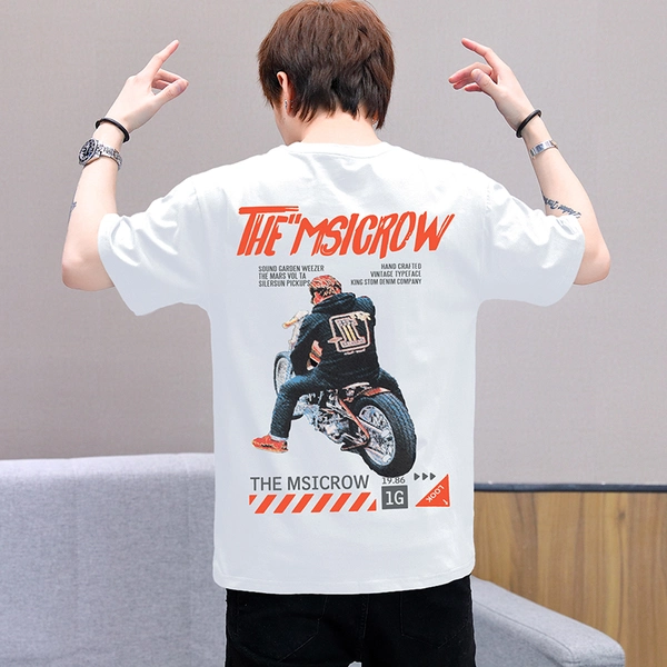 男装短袖夏季t恤纯棉休闲潮流圆领T恤前后印花